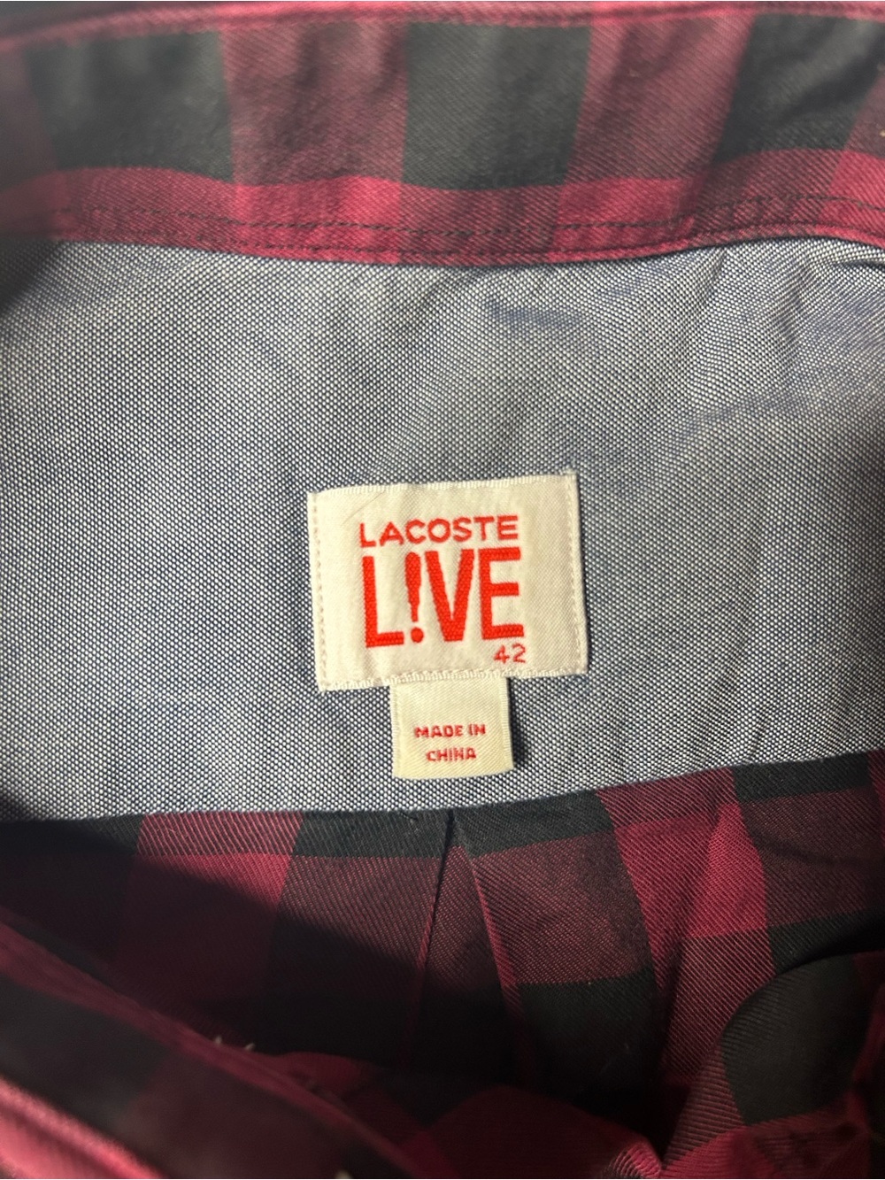 Lacoste LIVE Red & Black Buffalo Plaid Button-Up Shirt – Men’s Large - Picture 4 of 5